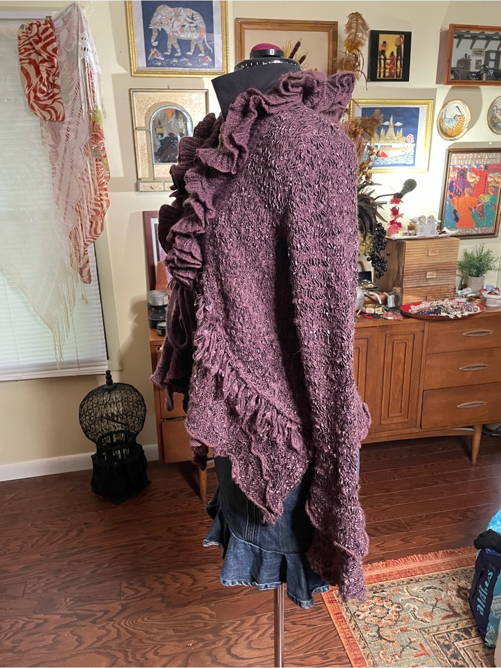 Pretty Angel Ruffled Open-Front Cardigan — Plum - Picture 4 of 8